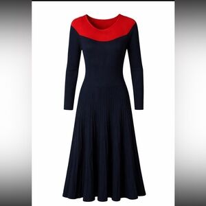 Lauren Ralph Lauren Patney Colorblock Rib-Knit Midi Dress in Navy and Red Size M